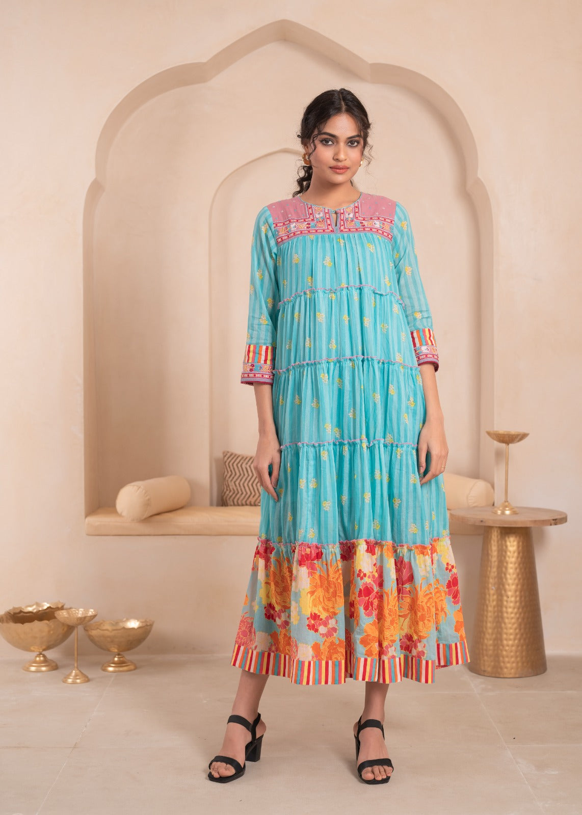 Raysham Fashion Floral Tiered Ethnic Maxi Dress