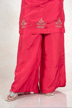 Raysham Fashion crimson red silk-blend kurta and wide-leg palazzo pants with gold embroidery and embellishments