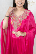 Raysham Fashion fuchsia pink kaftan set featuring a sleeveless crop top with intricate floral sequin embroidery.