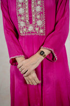 Raysham Fashion fuchsia pink kurta with intricate sequin and bead embroidery on the neckline and sleeve borders