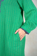 Raysham Fashion green checkered kurta with purple lace cuff detail and side pocket