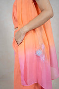 Raysham Fashion orange sleeveless top and wide-leg trousers with an ombre pink shrug featuring floral beadwork